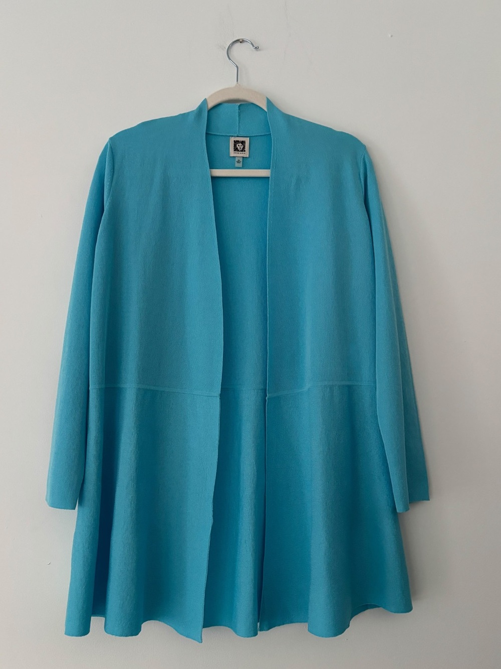 Anne Klein Womens Open Front Cardigan Sweater XL Turquoise Flare Knit Duster